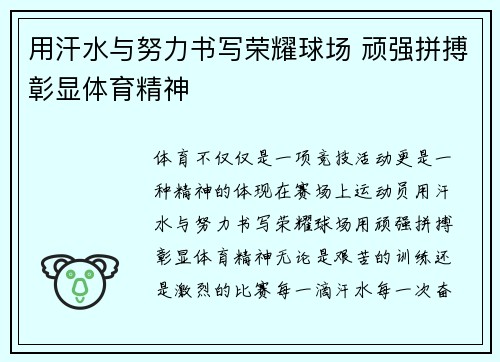 用汗水与努力书写荣耀球场 顽强拼搏彰显体育精神